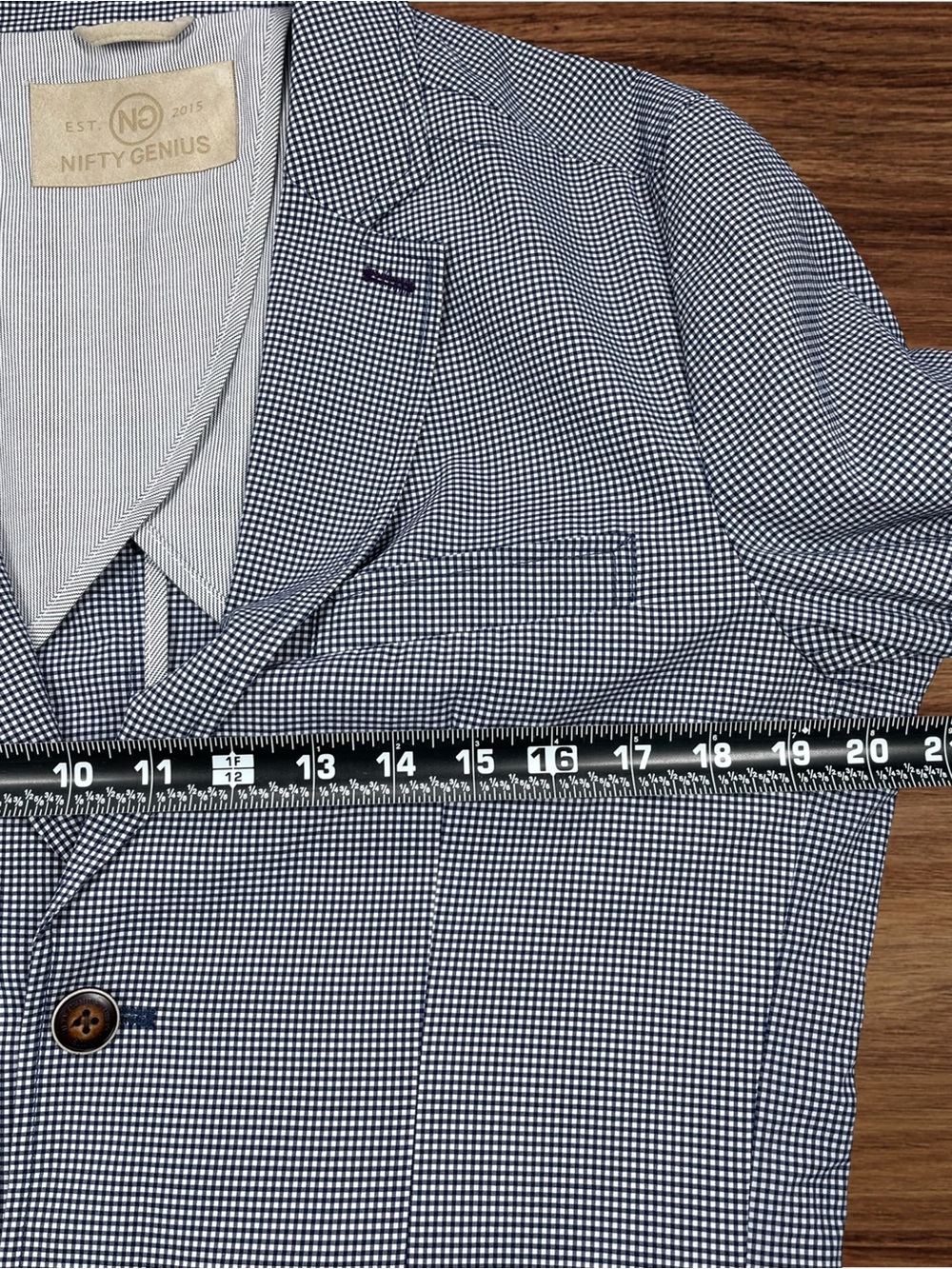Nifty Genius Men’s Lightweight Navy Blue Micro-check Jacket. Size Small - Picture 9 of 15